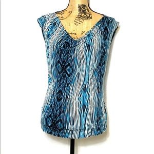 Derek Lam Design Nation Blue Pattern V-Neck Top S